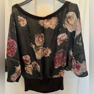 Bailey 44 sheer color block flower batwing top. Size XS.